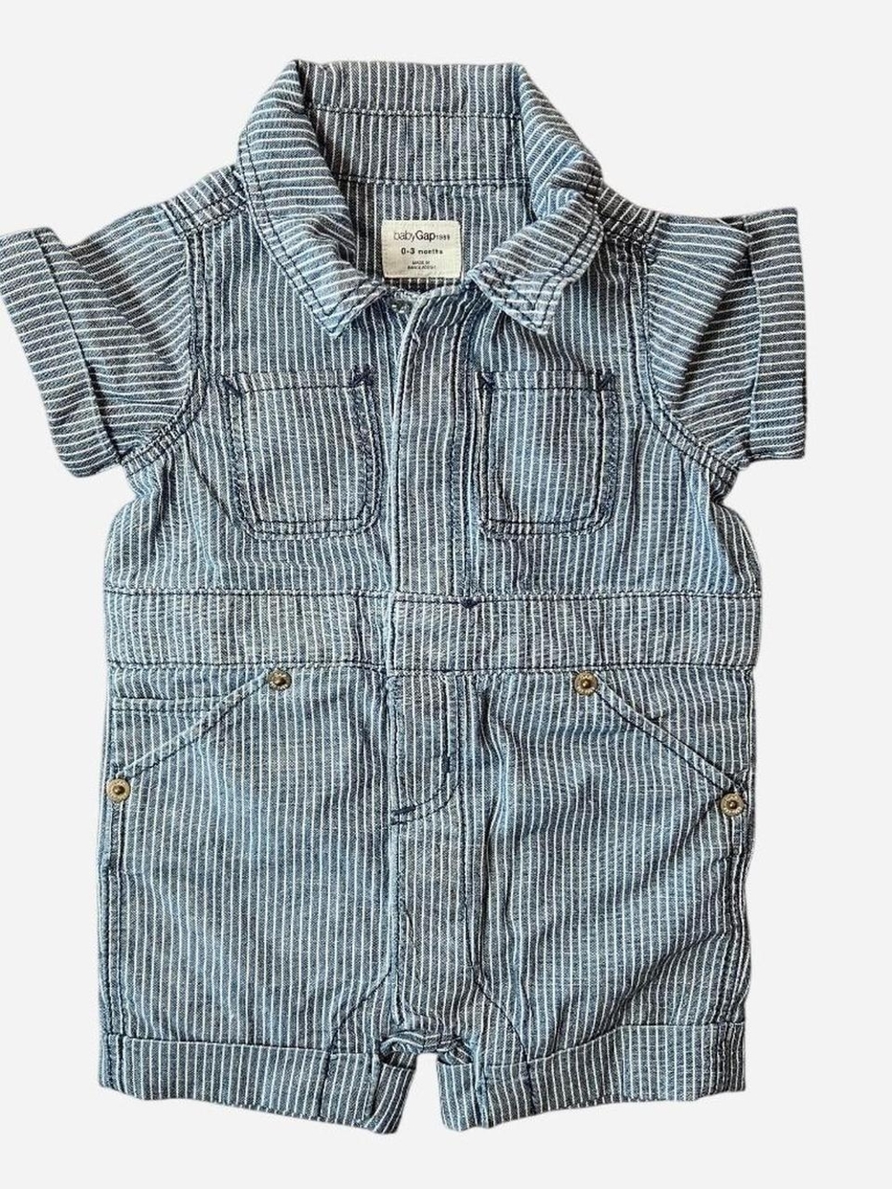 GAP Baby Blue and White Pinstripe Shortalls 0-3 Months